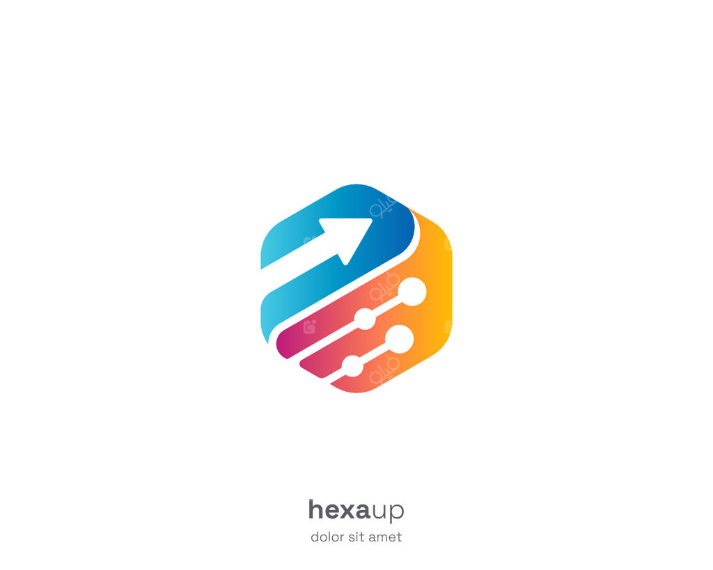 رشد شش‌ضلعی با لوگوی فناوری فلش‌دار