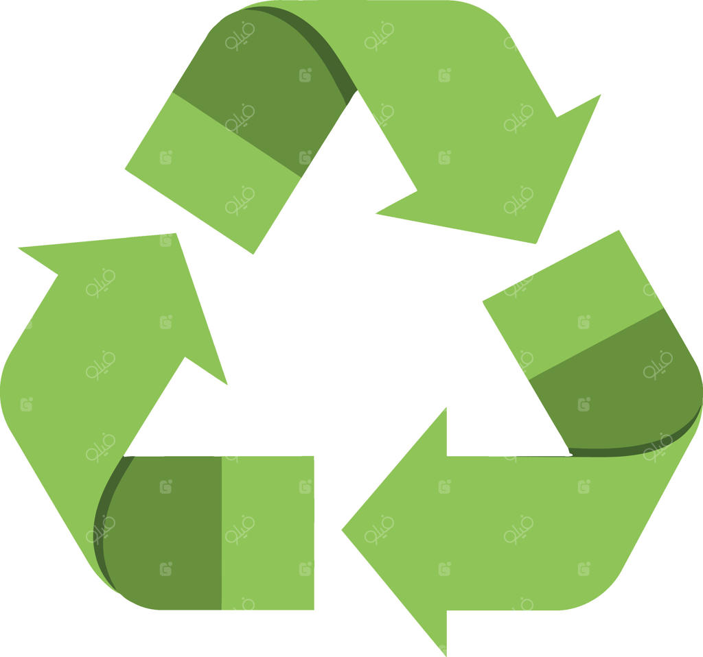 نماد بازیافت سبز در سبک طراحی تخت با پیکان‌های استیلیزه شده که نشان‌دهنده پایداری و آگاهی محیط‌زیستی در هنر است