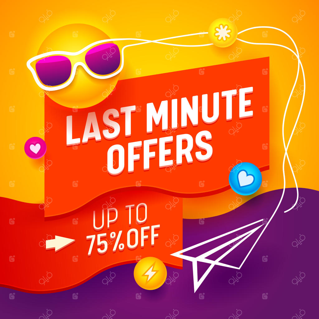 بنر تبلیغاتی فروش با طرح کارتونی خورشید عینک آفتابی به چشم