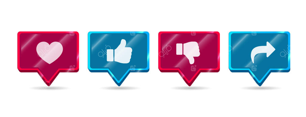 مجموعه آیکون‌های مدرن دایره‌ای قرمز و آبی برای لایک، دیس‌لایک، اشتراک‌گذاری و دنبال‌کردن در شبکه‌های اجتماعی