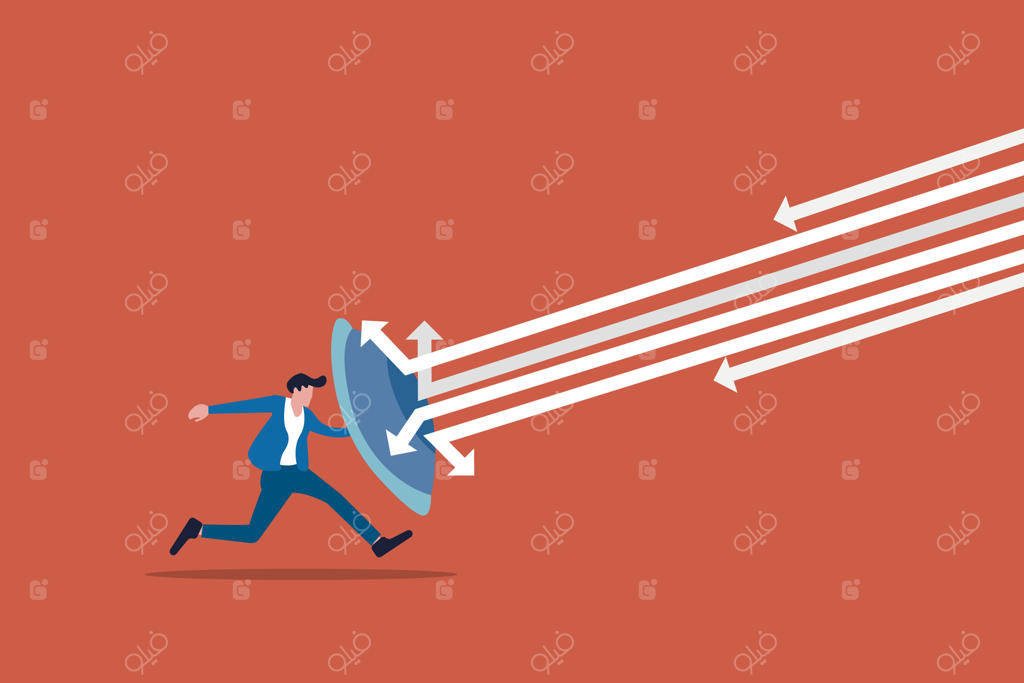 تاجر با استفاده از سپر جلوی تیر را گرفت. تصویرسازی ساده