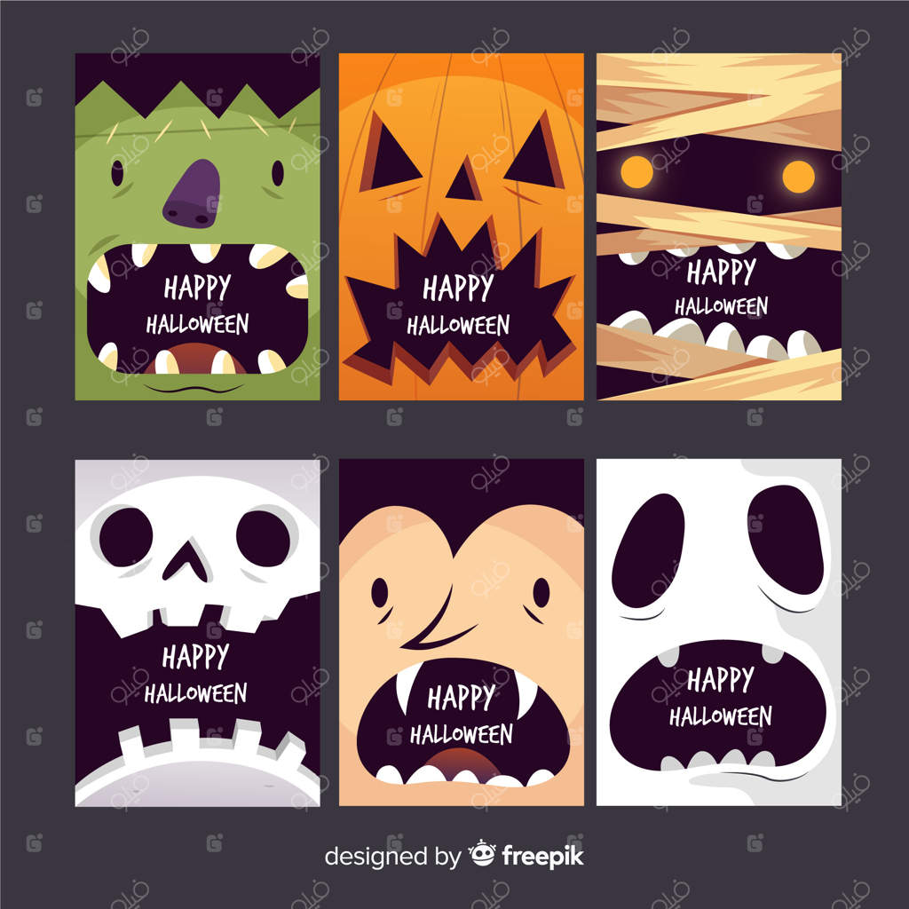 مجموعه کارت چهره‌های ترسناک نقاشی شده با دست