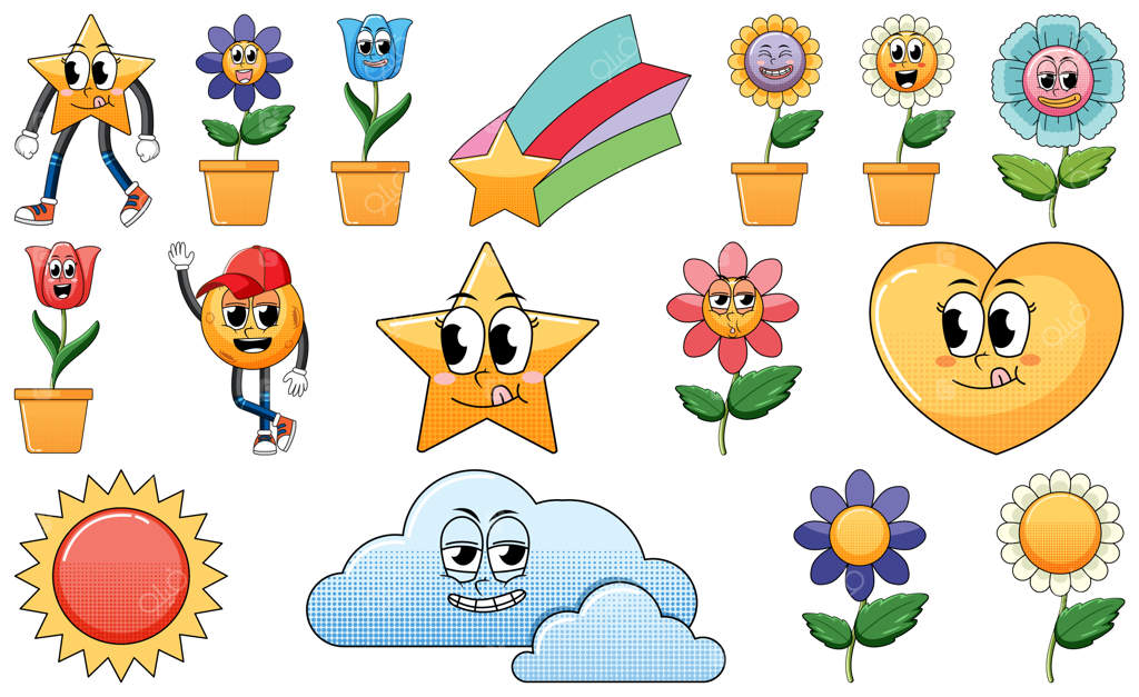 مجموعه‌ای از حالات چهره با سبک کارتونی وینتیج غذا روی سفید