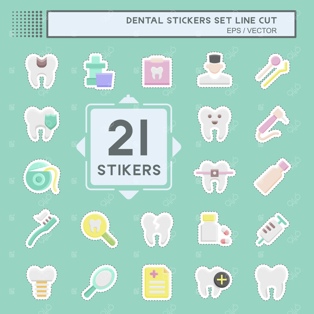 برش خط استیکر ست دندانپزشکی - مناسب برای نماد پزشکی. طراحی ساده و قابل ویرایش. قالب طراحی وکتور. تصویرسازی ساده