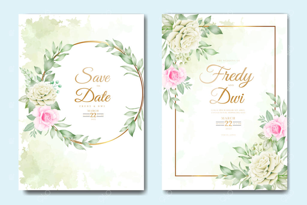 کارت دعوت عروسی با طرح آبرنگی برگ و گل