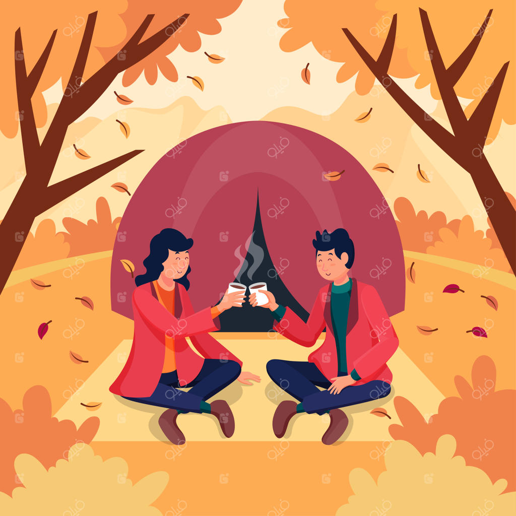 زوجی در حال کمپینگ در فعالیت‌های بیرون از خانه در پاییز