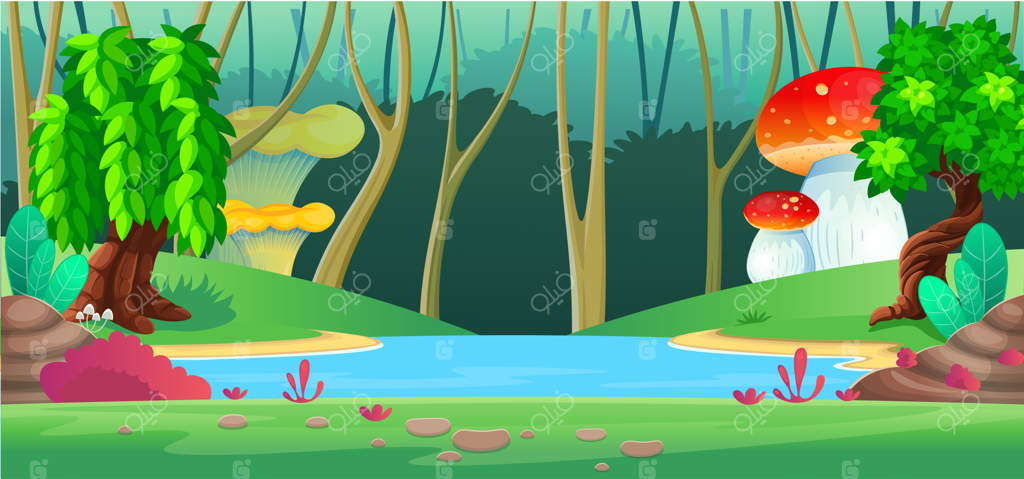 پس‌زمینه برای بازی‌ها و اپلیکیشن‌های موبایل: منظره‌ فانتزی با رودخانه و ساحل