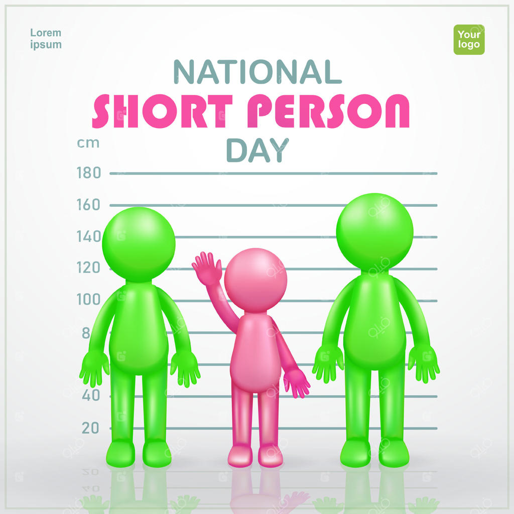 روز ملی افراد کوتاه‌قد. شخصیت آدمک سه‌بعدی، مناسب برای رویدادها و عناصر طراحی
