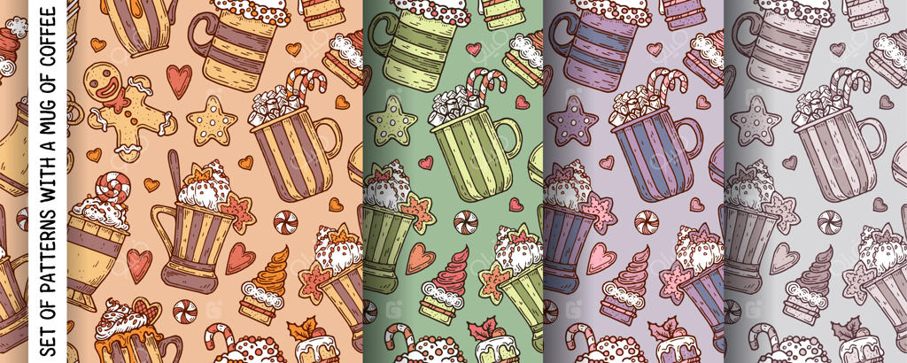 الگوهای زیبای کریسمس با نوشیدنی‌های گرم، کلوچه‌ها و کیک‌ها.