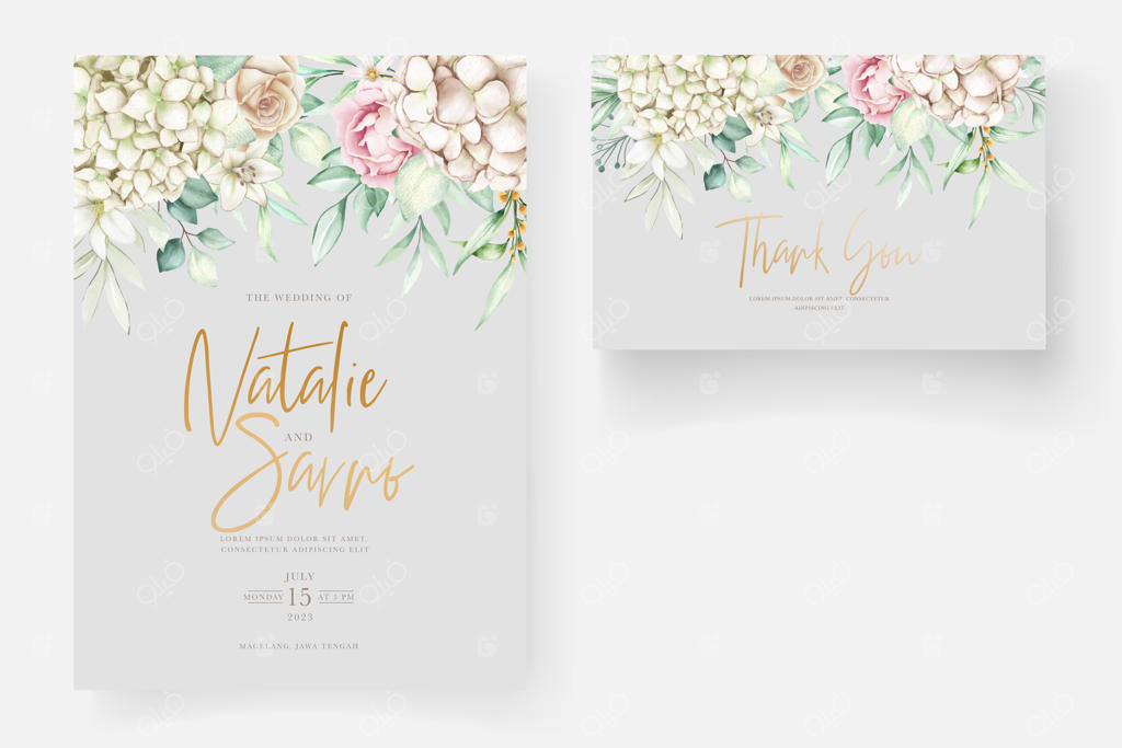 مجموعه کارت دعوت با طراحی شیک گل های صدتومانی و هورتانسیا