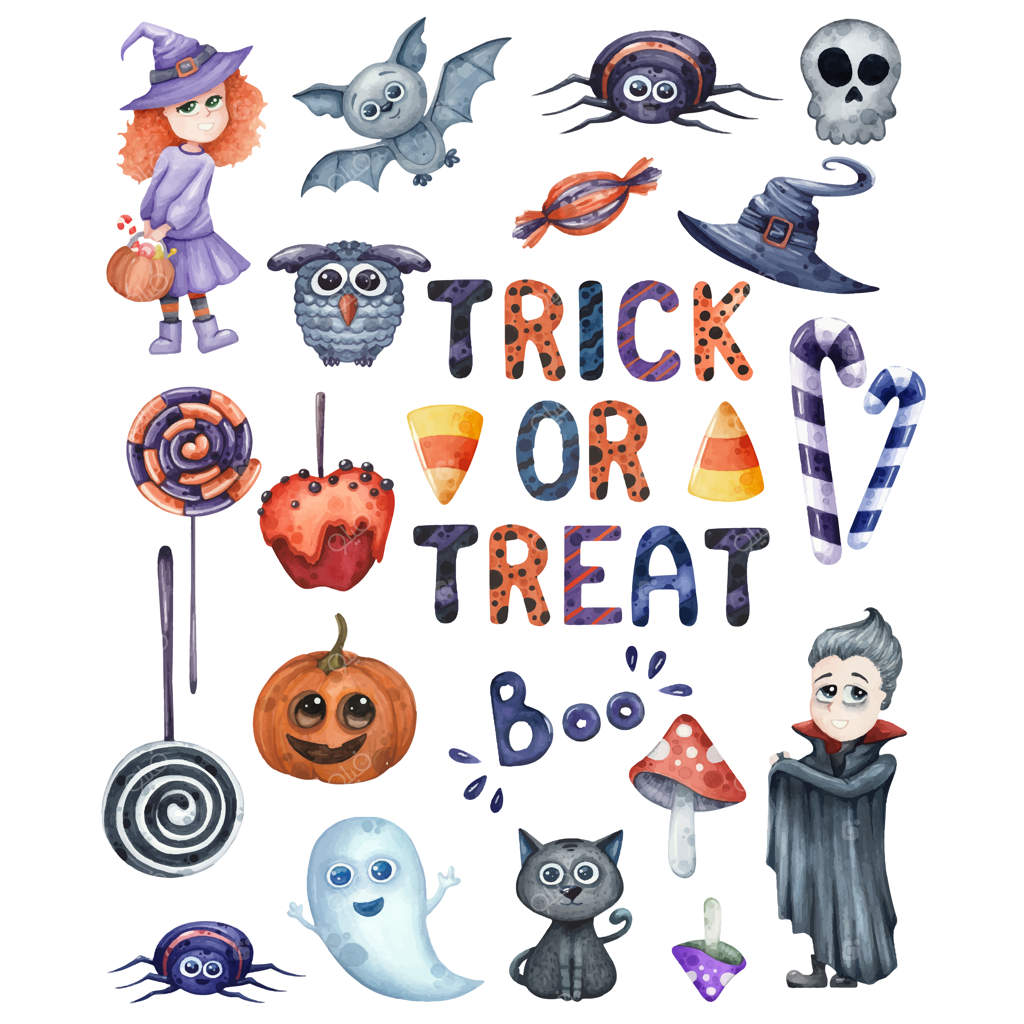 مجموعه‌ای از تصاویر آبرنگ خنده‌دار و شاد هالووین برای جشن و مهمانی