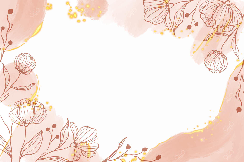 پس‌زمینه آبرنگی انتزاعی گل‌دار با رنگ‌های طلایی و هلویی پاستلی