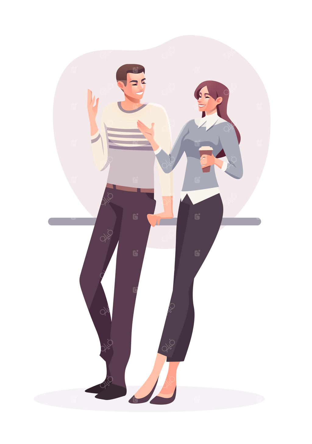 شخصیت‌های کارتونی مرد و زن در محل کار با سبک تخت در دفتر کار