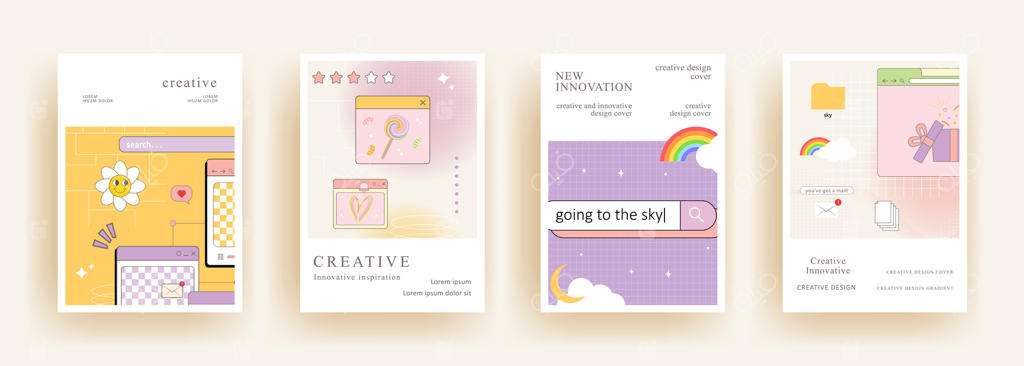 مجموعه‌ای از قالب پوسترهای رترو. طراحی زیبا با حال و هوای دهه ۹۰. مناسب برای پوستر، کارت ویزیت، دعوت‌نامه، تراکت، بنر، بروشور، سربرگ ایمیل، پست‌های شبکه‌های اجتماعی و تبلیغات.