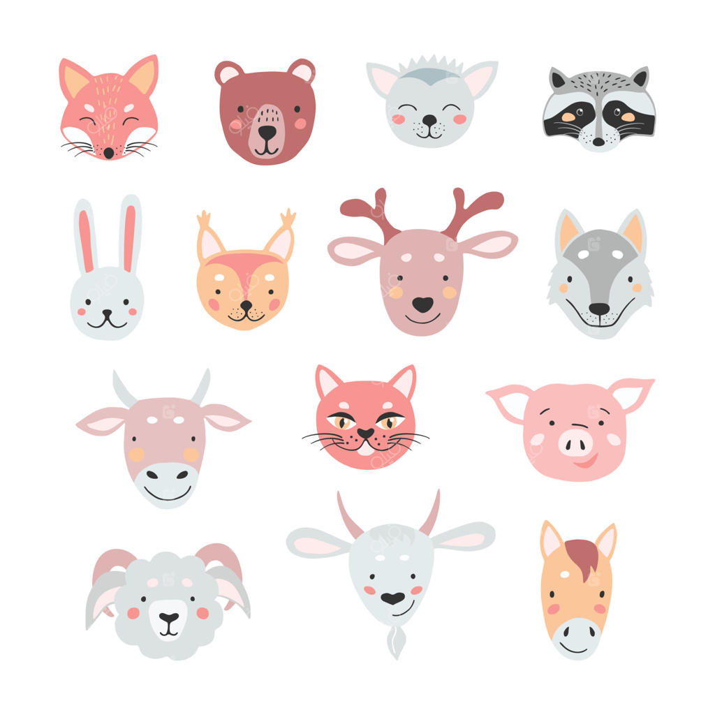مجموعه حیوانات بامزه برای طراحی و چاپ، تصویرسازی وکتور ایزوله