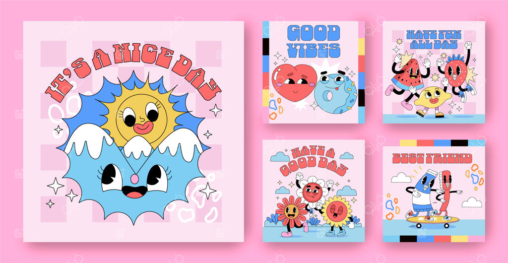مجموعه پست‌های کارتونی اینستاگرام با حال و هوای مثبت و نقاشی دستی
