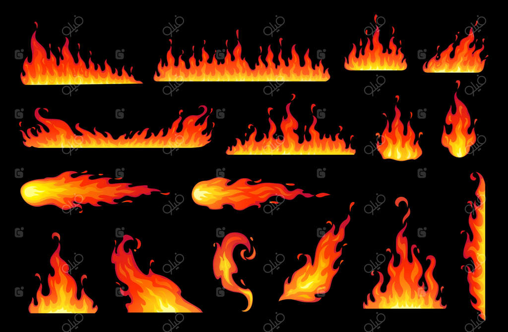 مجموعه‌ای از شعله‌های آتش و شومینه کارتونی