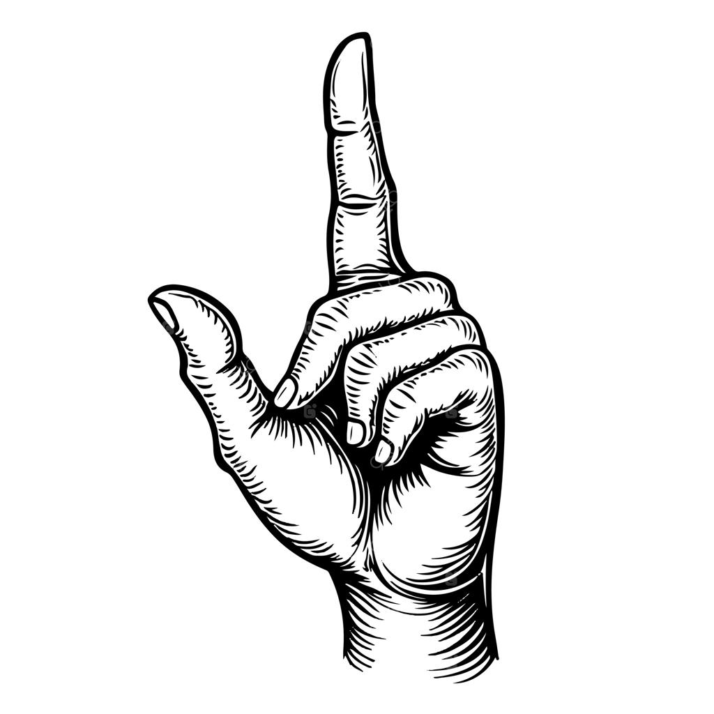 طرح دست در حال اشاره به سمت راست با نوشته انگشت اشاره