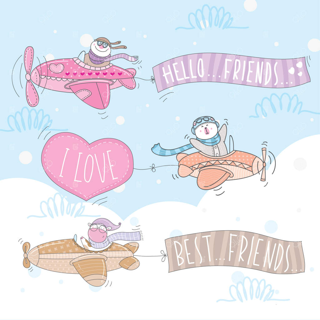 شخصیت‌های بامزه حیوانات در حال پرواز با هواپیما