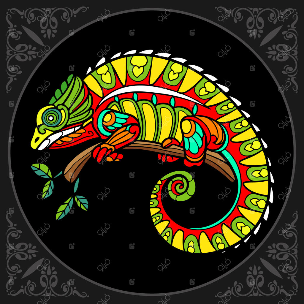 هنر زنتانگل آفتاب‌پرست رنگارنگ بر زمینه سیاه