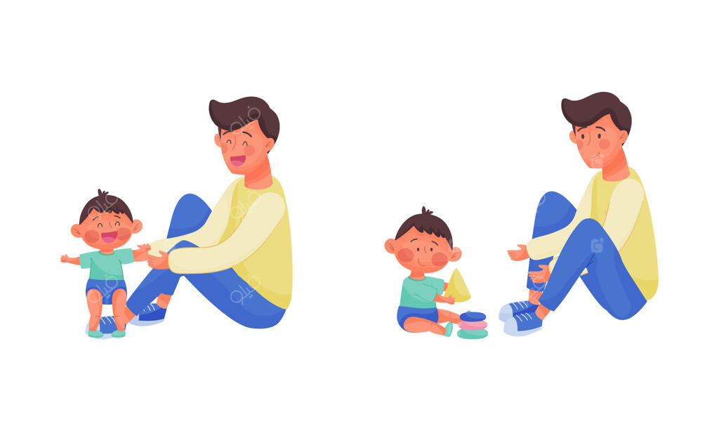 مجموعه تصویرسازی مراقبت پدر از نوزاد؛ پدر در حال بازی و تفریح با پسر خردسال