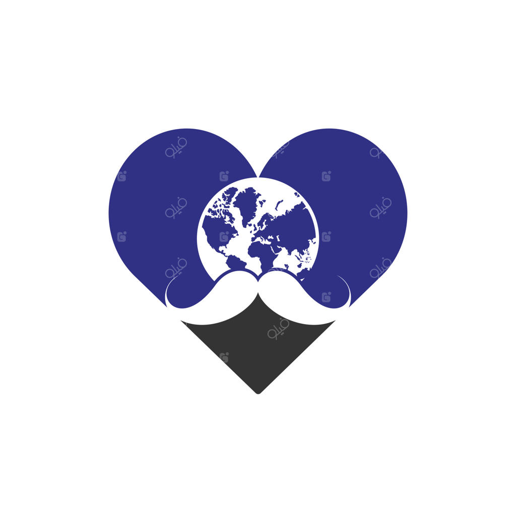 طراحی قالب لوگوی وکتور آرایشگر جهانی: لوگوی آیکن سبیل و کره زمین.