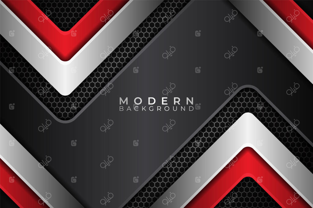 پیکان مدرن براق فلزی قرمز و نقره‌ای با پس‌زمینه تیره