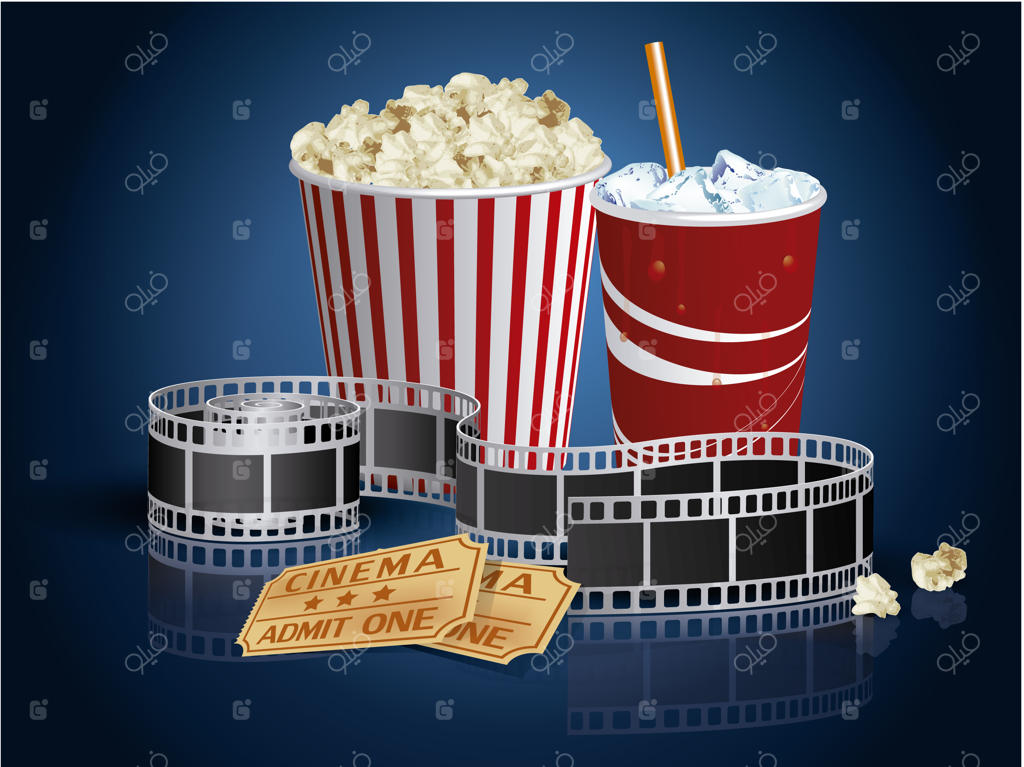 پس‌زمینه‌ای از غذاها و بلیت‌های سینما