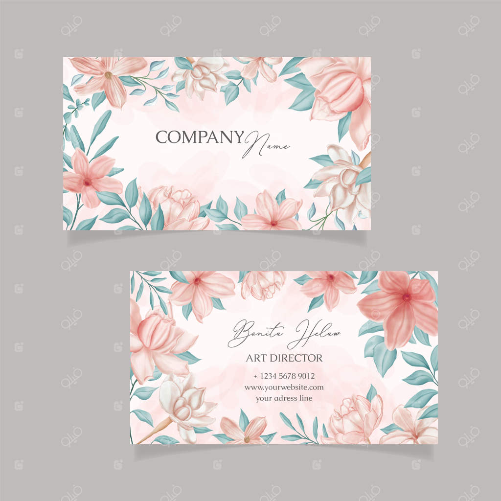 قالب کارت ویزیت گل‌دار با طراحی آبرنگی زیبا