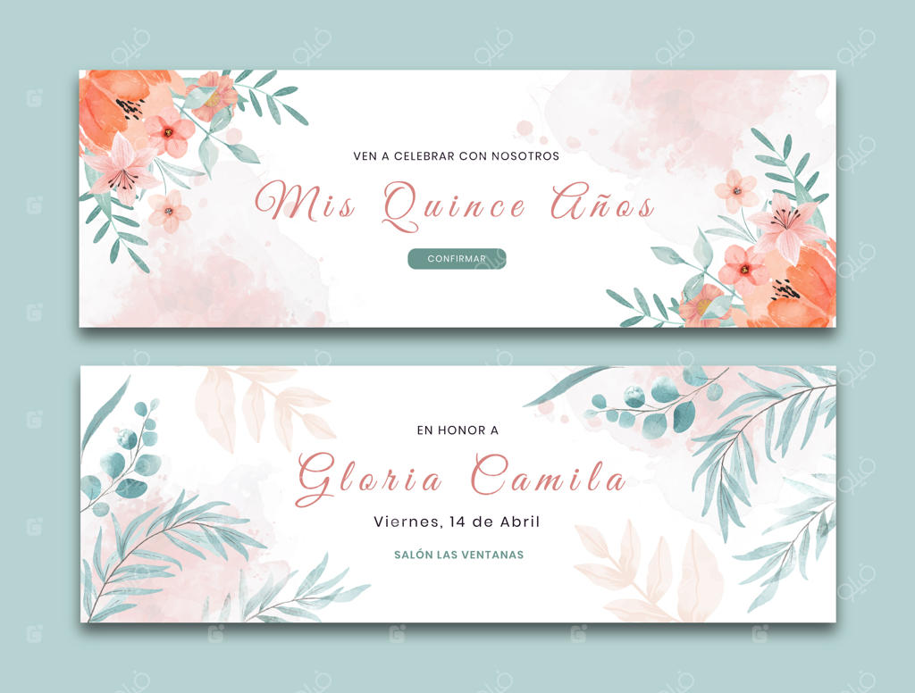 پک بنر افقی جشن پانزده‌سالگی با طرح آبرنگ