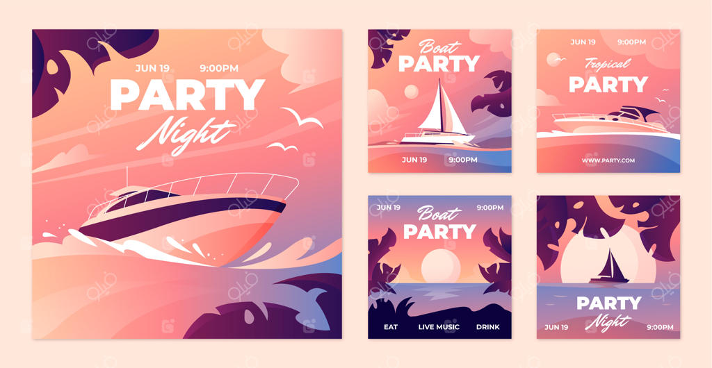 پست‌های اینستاگرامی مهمانی قایق با گرادیانت‌رنگی