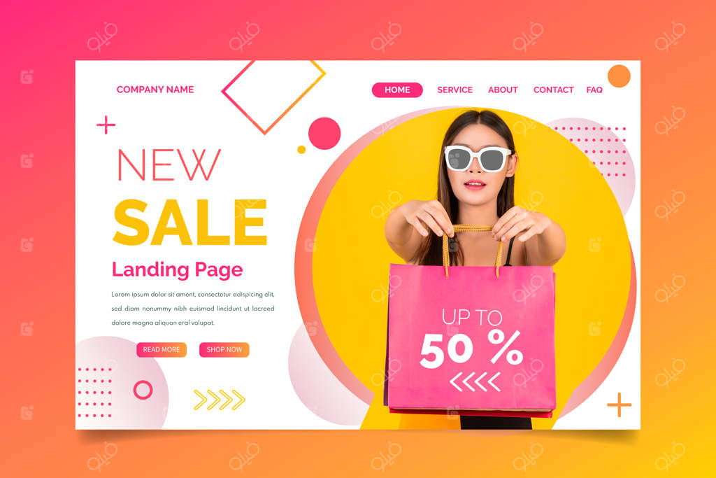 صفحه فرود فروش با طراحی انتزاعی و عکس