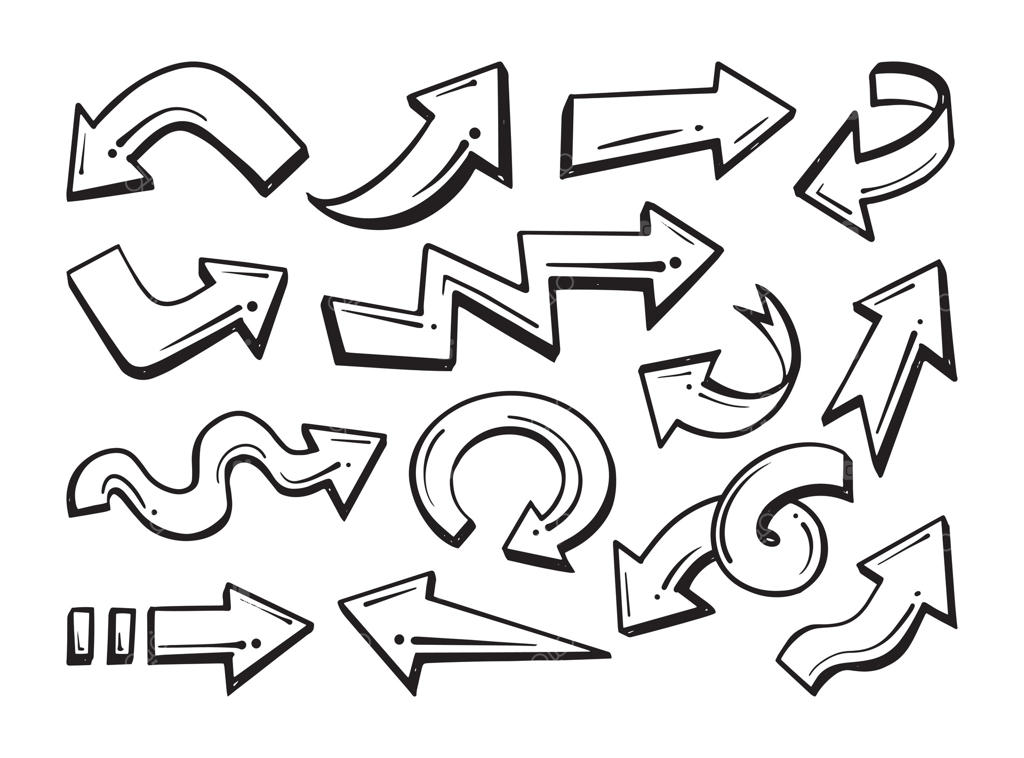 فلش‌های دستی به سبک سه‌بعدی با اشکال و جهت‌های مختلف - تصویر کارتونی