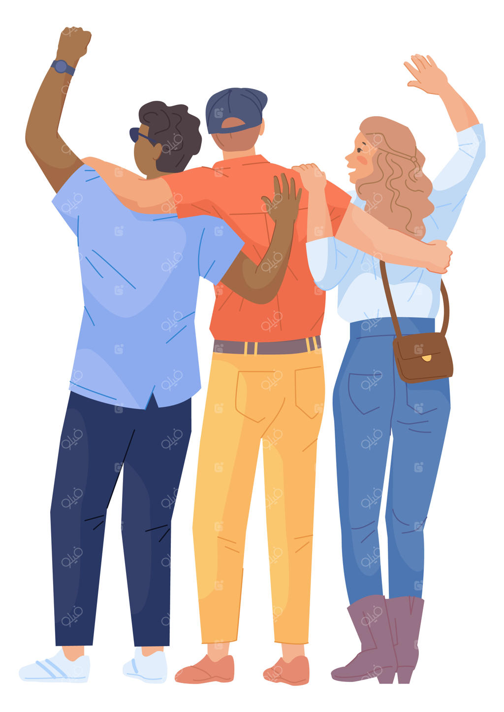 دوستان در آغوش یکدیگر - نمای پشت، مفهوم کار گروهی