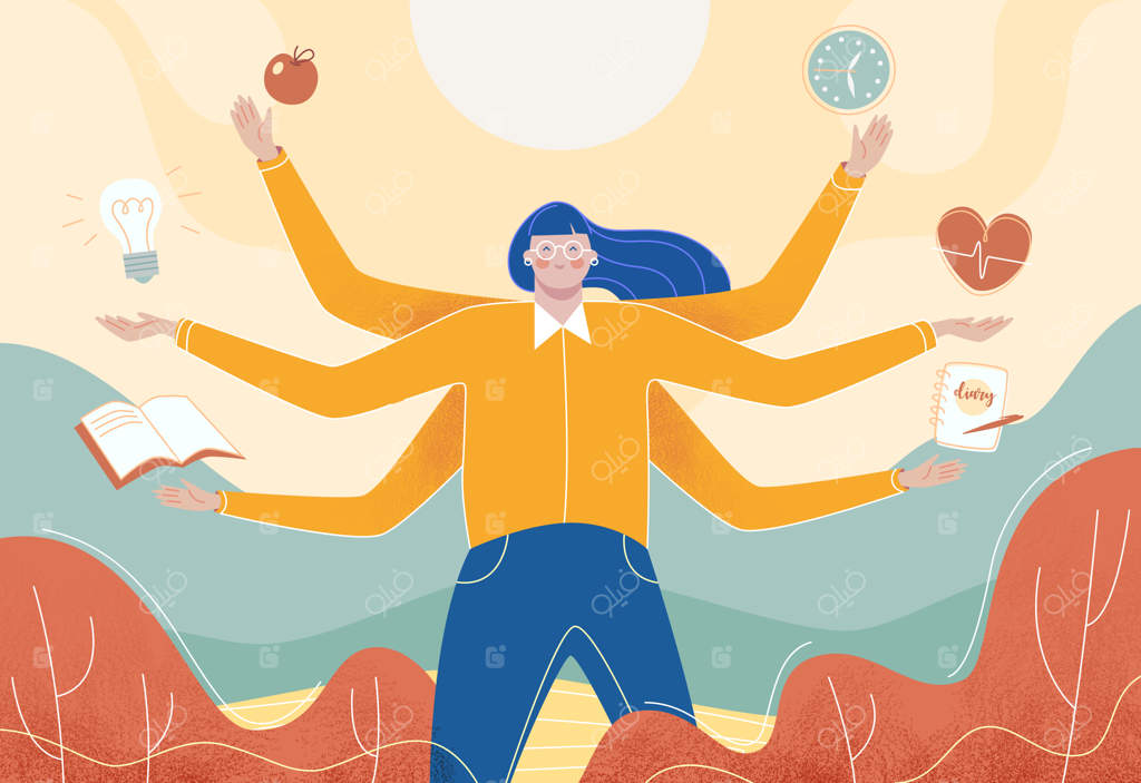 مفهوم زن چندکاره: کار کردن با چند دست اضافی.