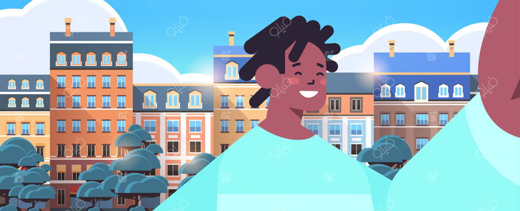 مرد آفریقایی-آمریکایی خوشحال در حال گرفتن سلفی با گوشی هوشمند - تصویر پس‌زمینه شهری مناسب برای پرتره افقی