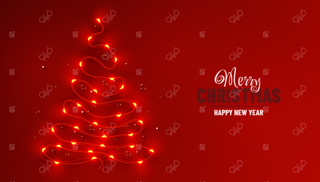 درخت کریسمس ساخته شده از رشته‌های نور پس‌زمینه‌ای برای سال نو و کریسمس