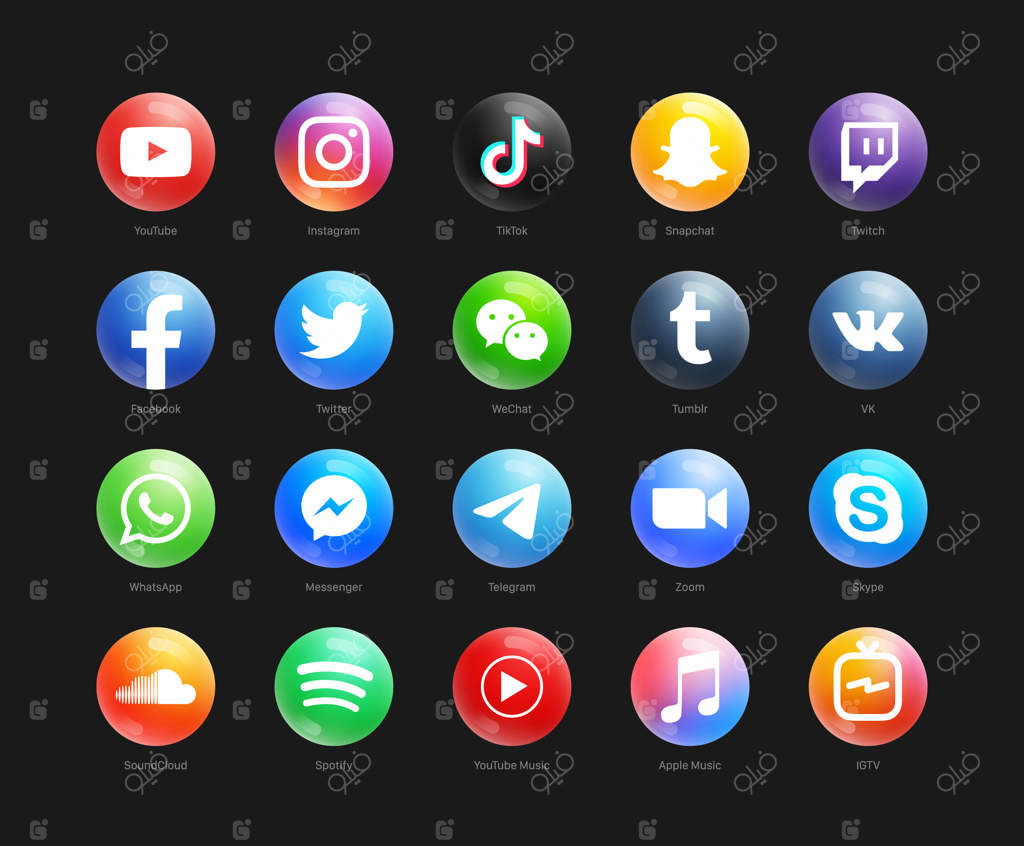 مجموعه‌ای از آیکون‌های مدرن 3D برای شبکه‌های اجتماعی