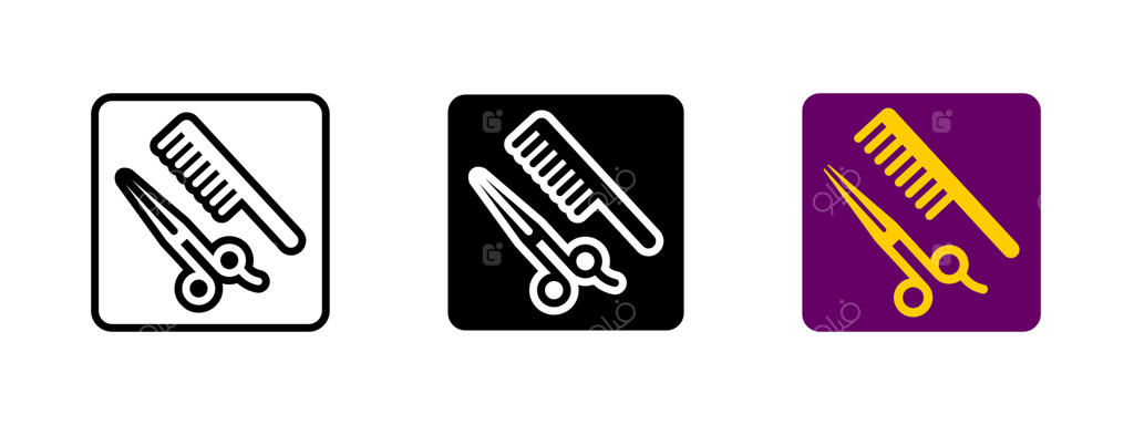 آیکون آرایشگری: تصویر قیچی و شانه متقاطع. تجهیزات سالن آرایش برای نماد استایل حرفه‌ای. نشان خدمات زیبایی و مراقبت. پیکتوگرام آرایشگر.