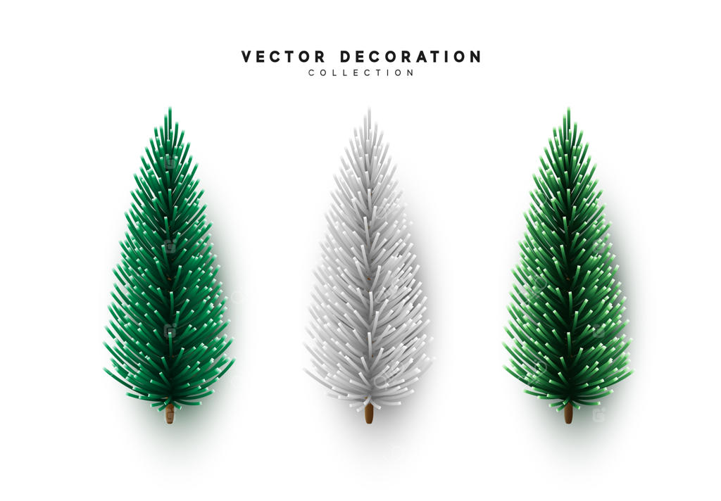 تصویر برداری درختان کاج تزئینی کریسمس به رنگ‌های سبز و سفید