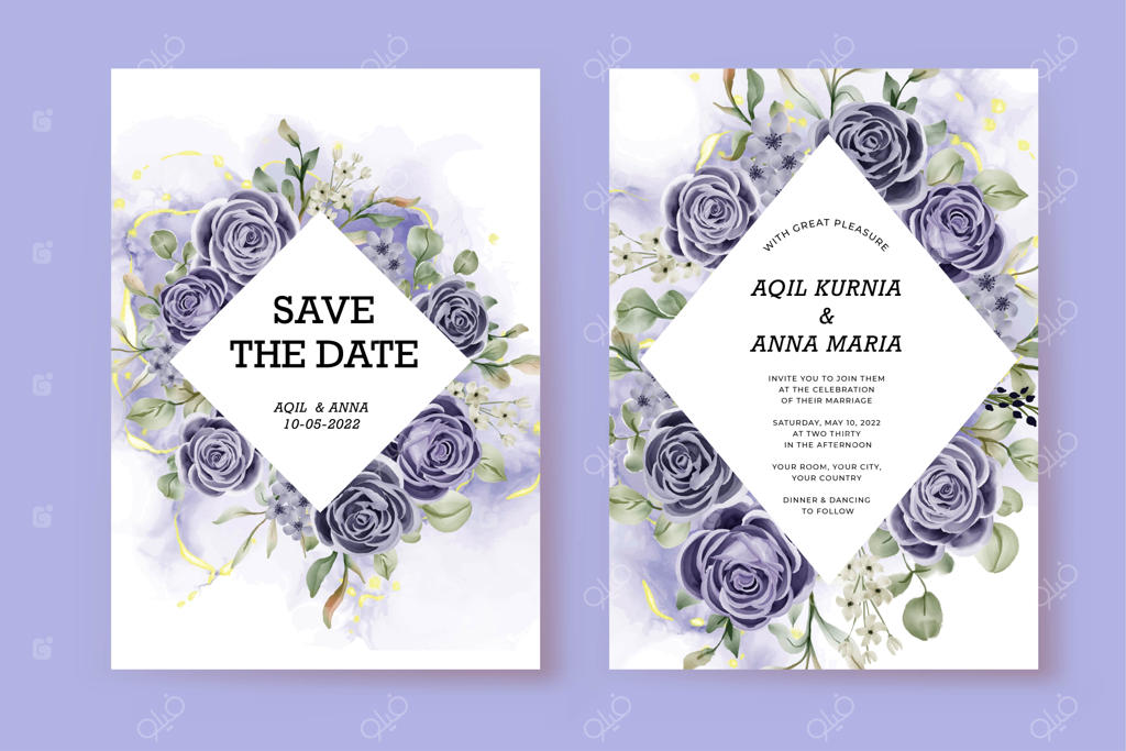 کارت دعوت عروسی با طراحی گل رز و نیلی