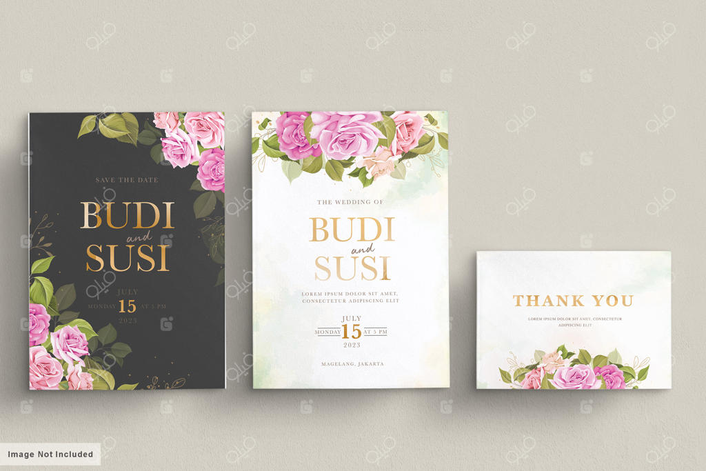 ست کارت عروسی با طراحی گل‌ها و برگ‌های زیبا