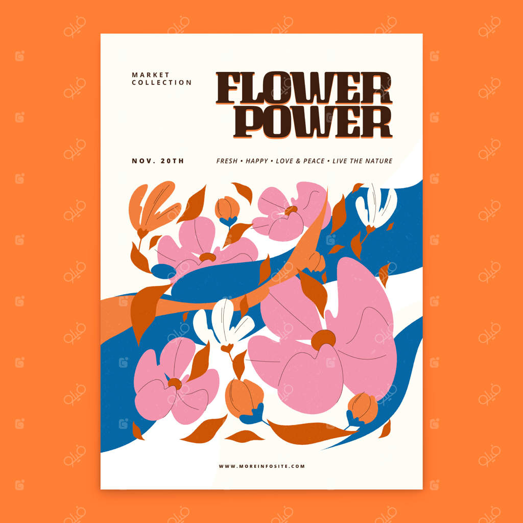 قالب پوستر بازار هیپی به سبک طراحی تخت