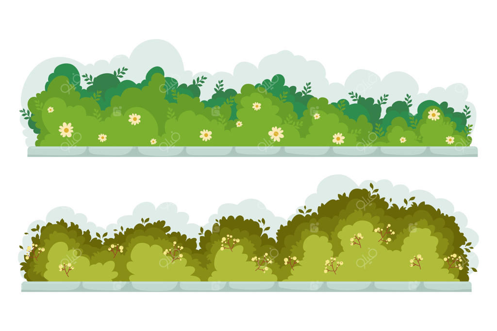 پوشش گیاهی رنگارنگ محیط زیست، بوته‌های کارتونی باغ در دو سایه مختلف سبز.