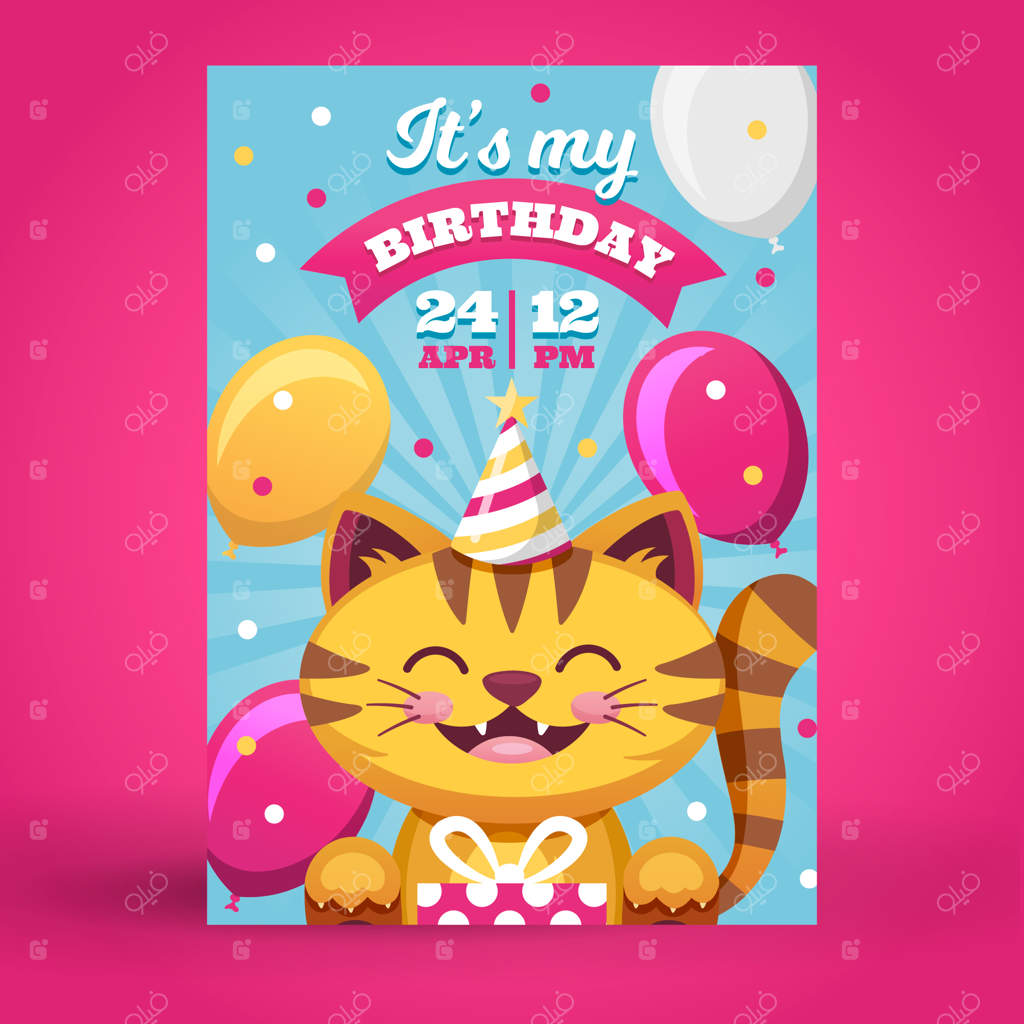 پترن کارت/دعوتنامه تولد کودکان با طرح گربه