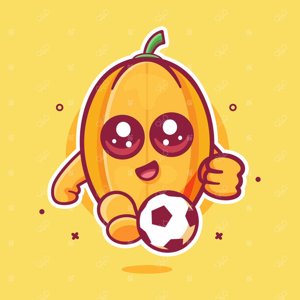 شخصیت کدو تنبل دوست‌داشتنی در حال شوت زدن به توپ فوتبال - وکتور حرفه‌ای