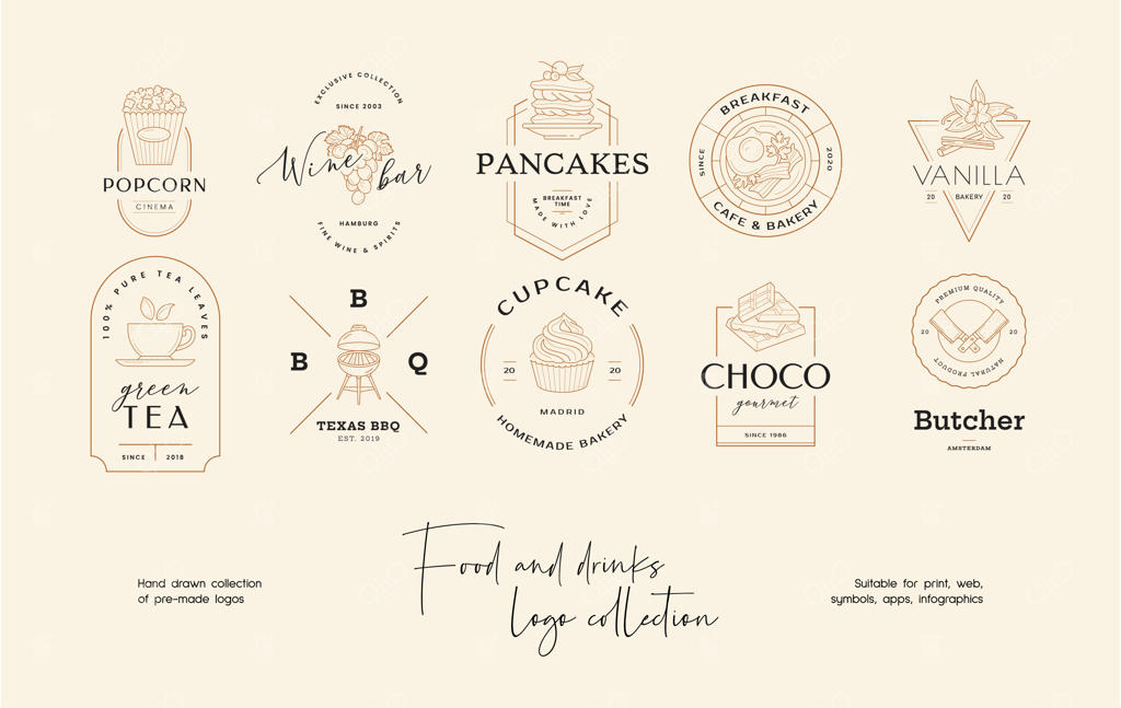 طرح آماده لوگوی برداری سوشی، طراحی دستی برای رستوران یا کافه