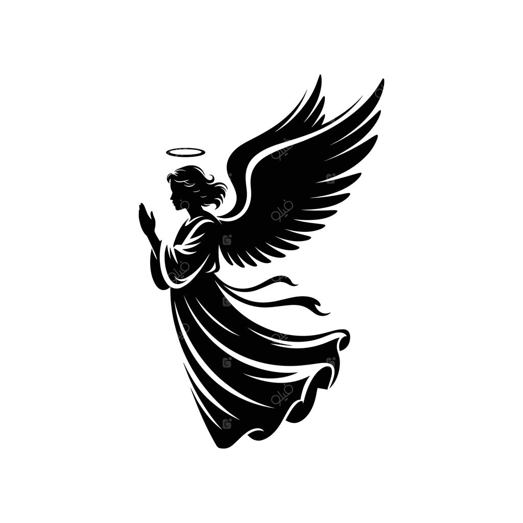 ضد نور فرشته در حال دعا با هاله نور و بال