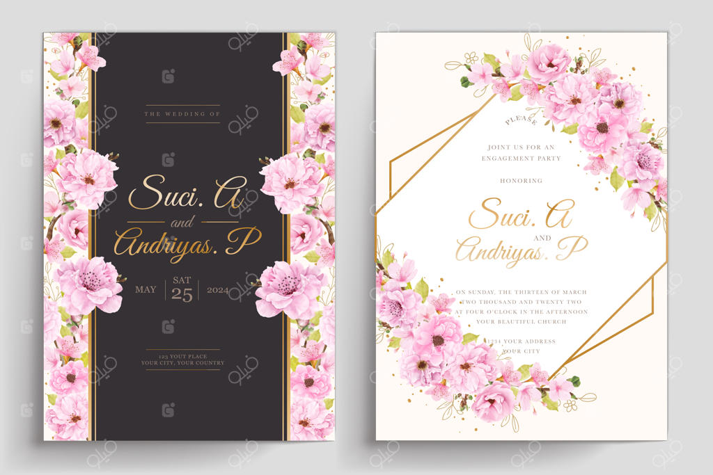 طراحی قاب چشم‌نواز شکوفه‌های گیلاس با آبرنگ