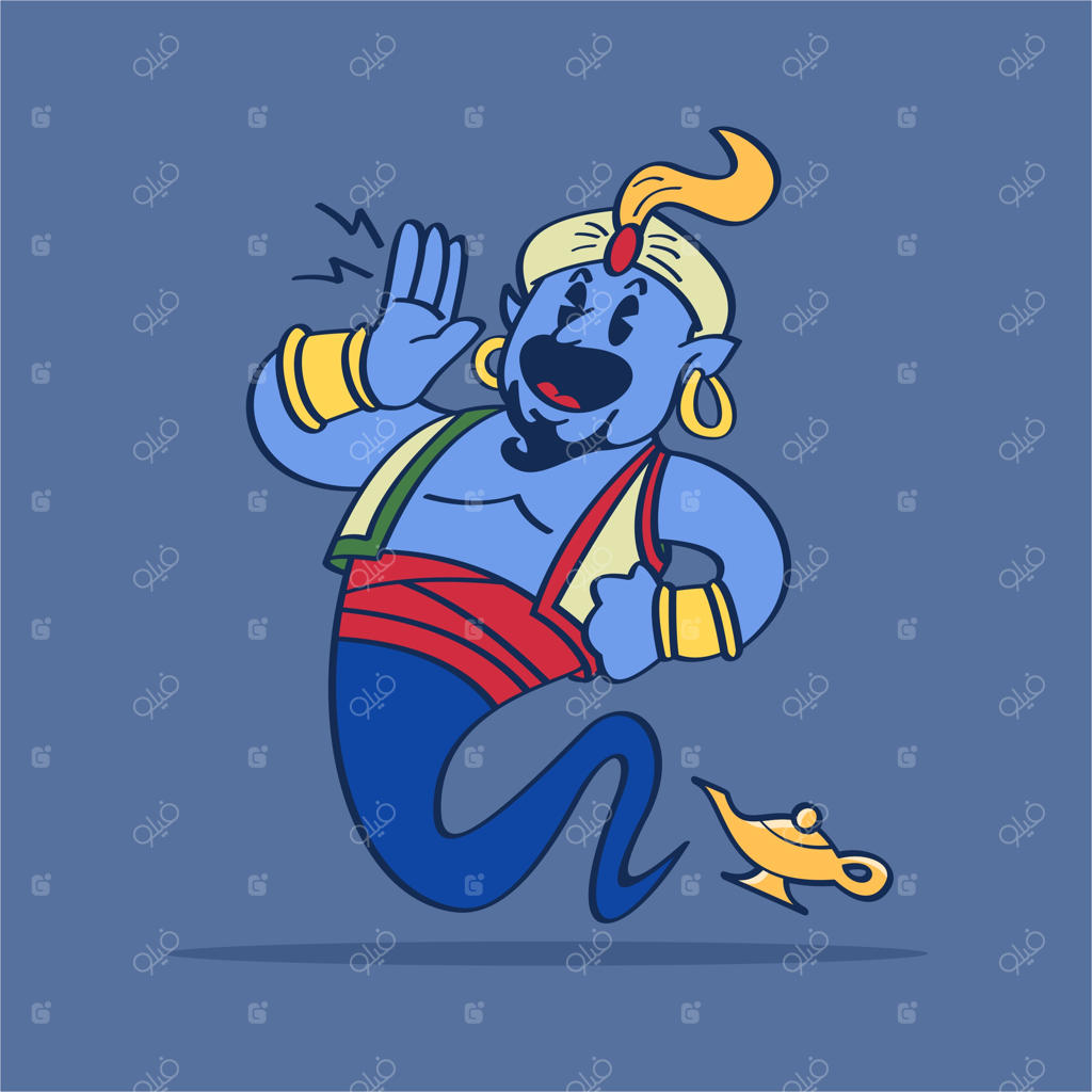 شخصیت کارتونی غول چراغ جادو از فیلم غول، فریادزنان - طراحی دستی به سبک قدیمی